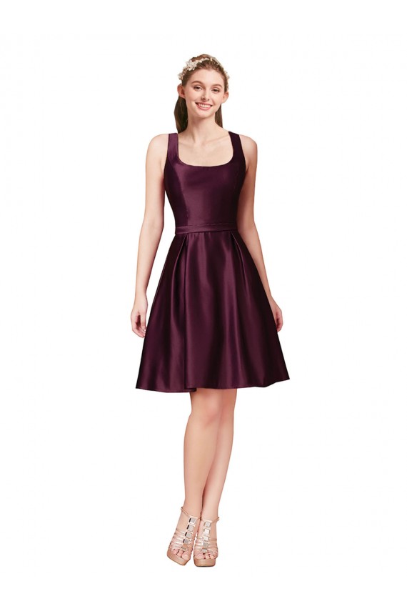 Affordable Sleeveless Bateau Neck Satin Knee Length Prom Dress Canada