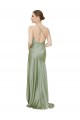 Affordable Sleeveless Cowl Neck Silky Satin Smoke Green Long High Low Prom Dress Canada