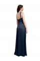 Affordable Sleeveless Cowl Neck Stretch Satin Dark Navy Long Prom Dress Canada