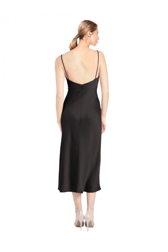 Affordable Sleeveless Cowl Neck Stretch Satin Black Midi Length Prom Dress Canada
