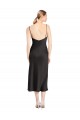 Affordable Sleeveless Cowl Neck Stretch Satin Black Midi Length Prom Dress Canada
