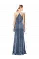 Affordable Sleeveless Spaghetti Straps Stretch Velvet Dusty Blue Long Keyhole Back Prom Dress Canada