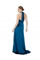 Affordable Sleeveless Halter Neck Silky Satin Peacock Blue Long Prom Dress Canada