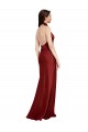 Affordable Sleeveless Halter Neck Stretch Satin Burgundy Long Black Tie Prom Dress Canada