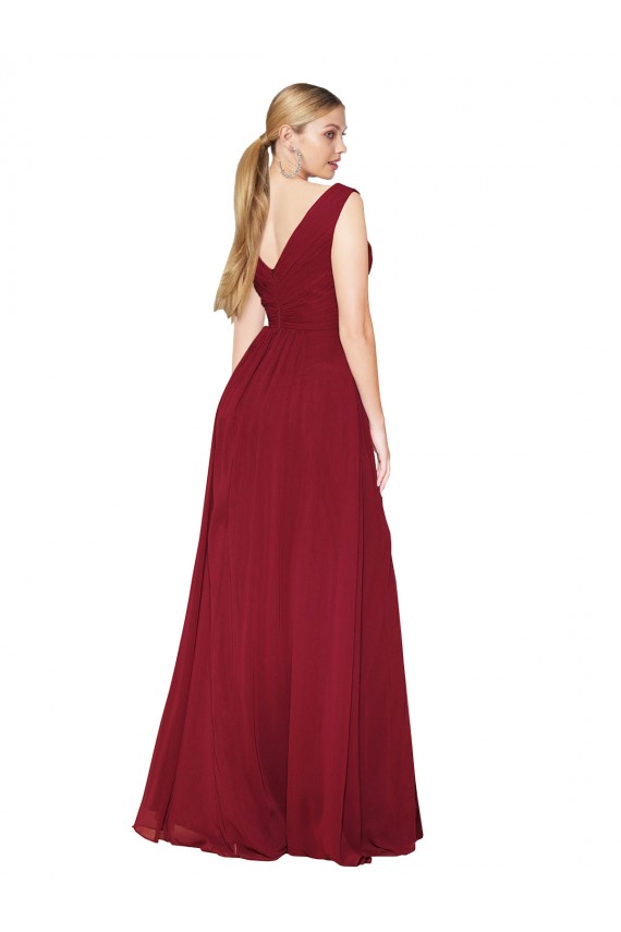 Affordable Sleeveless High Neck Soft Chiffon Burgundy Long Black Tie Prom Dress Canada