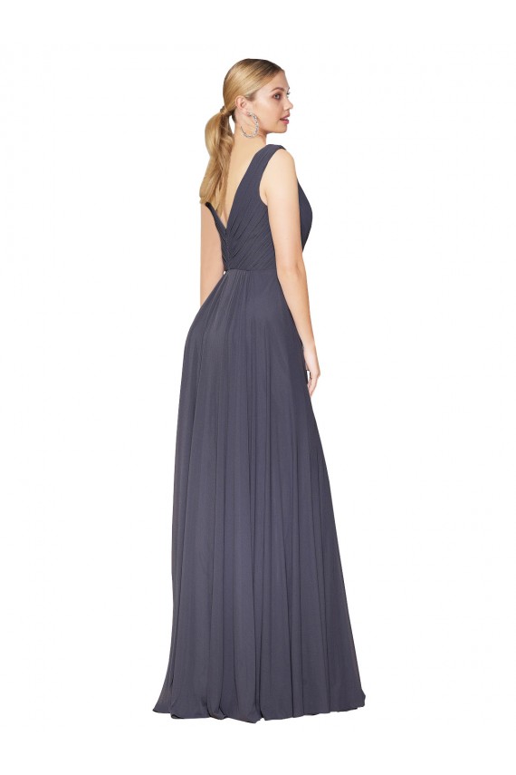 Affordable Sleeveless High Neck Soft Chiffon Dusty Blue Long Prom Dress Canada