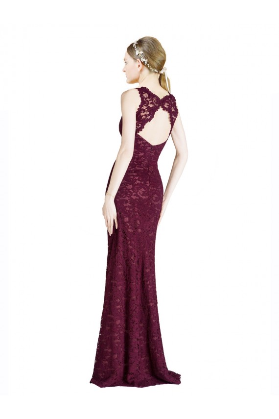 Affordable Sleeveless High Neck Lace Burgundy Gold Long Prom Dress Canada