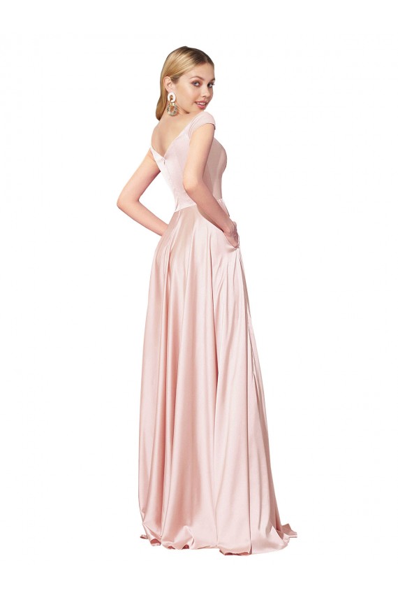 Affordable Sleeveless High Neck Satin Pink Long Prom Dress Canada