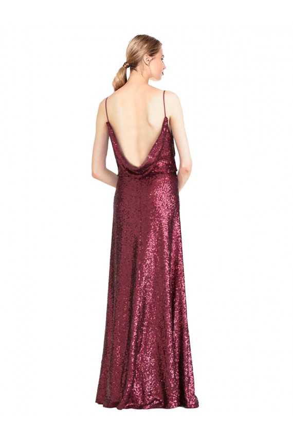 Affordable Sleeveless High Neck Sequin Burgundy Long Prom Dress Canada