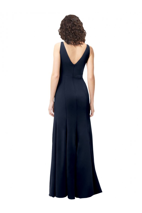 Affordable Sleeveless High Neck Stretch Crepe Dark Navy A-Line Long Prom Dress Canada