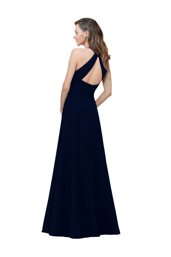 Affordable Sleeveless High Neck Stretch Crepe Dusty Pink A-Line Long Prom Dress Canada