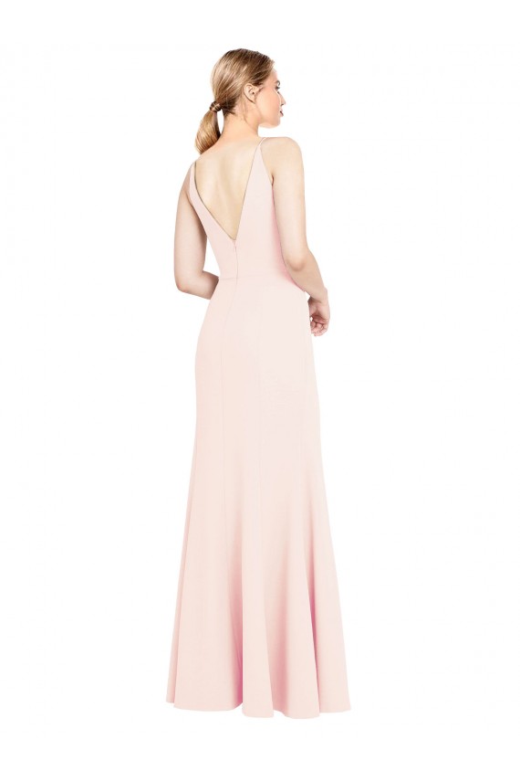 Affordable Sleeveless High Neck Stretch Crepe Pink Long Prom Dress Canada