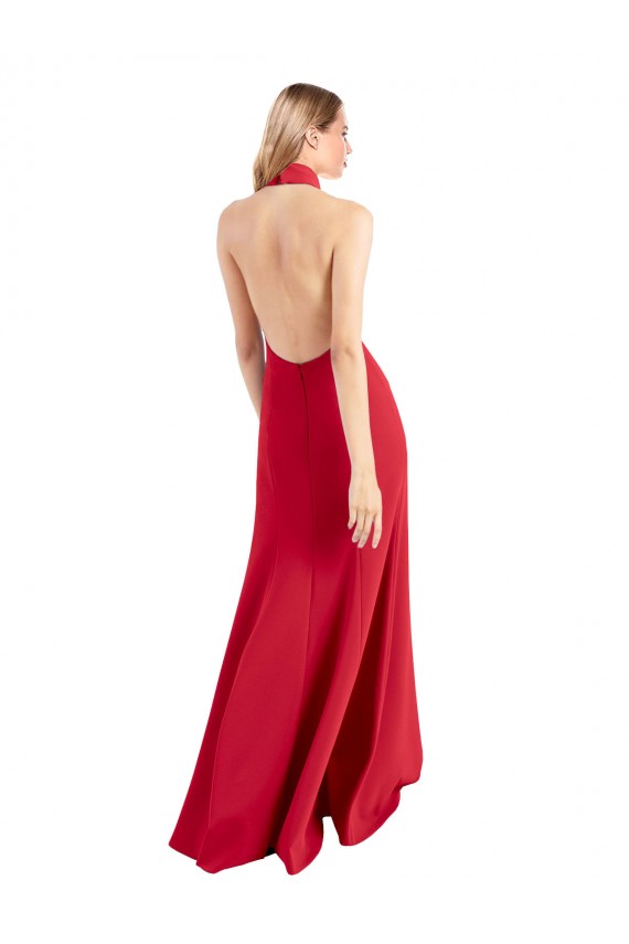 Affordable Sleeveless High Neck Stretch Crepe Red A-Line Long Prom Dress Canada