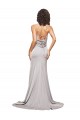 Affordable Sleeveless High Neck Stretch Satin Sweep Train Prom Dress Canada