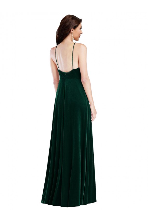 Affordable Sleeveless High Neck Stretch Velvet Dark Green Long Prom Dress Canada