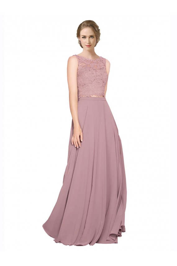 Affordable Sleeveless Illusion Neck Soft Chiffon & Lace Long Black Tie Prom Dress Canada