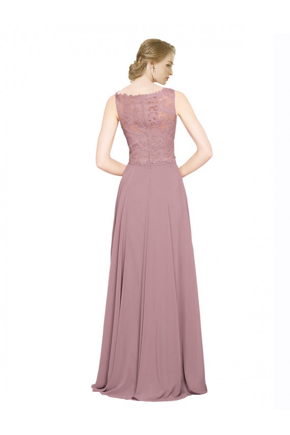 Affordable Sleeveless Illusion Neck Soft Chiffon & Lace Long Black Tie Prom Dress Canada