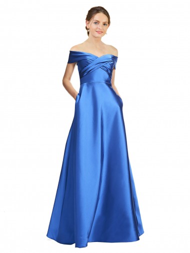 Affordable Sleeveless Off the Shoulder Satin Long Black Tie Prom Dress Canada