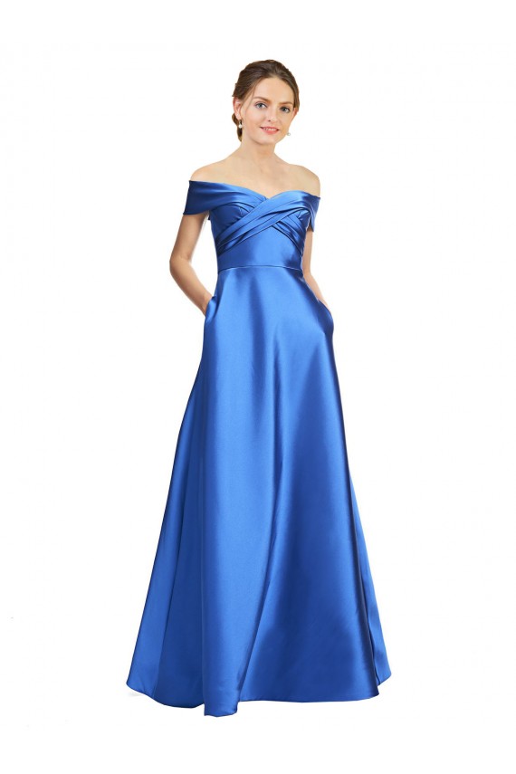 Affordable Sleeveless Off the Shoulder Satin Long Black Tie Prom Dress Canada