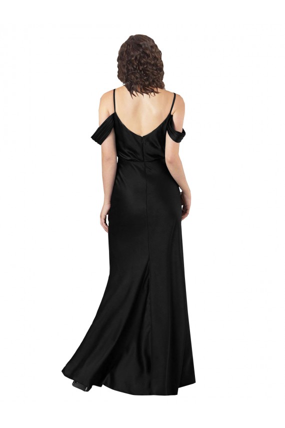 Affordable Sleeveless Off the Shoulder Silk like Satin Black Long Low Back Prom Dress Canada