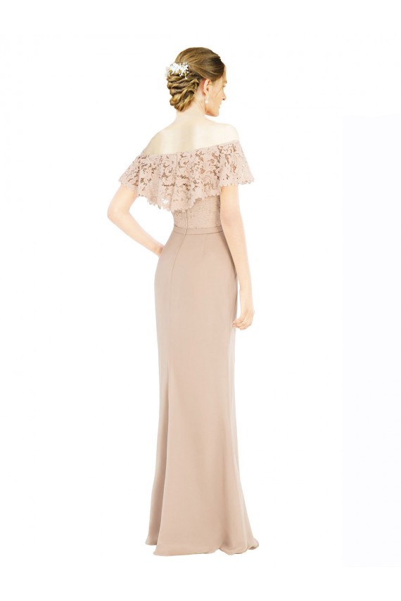 Affordable Sleeveless Off the Shoulder Soft Chiffon & Lace Champagne Long Prom Dress Canada