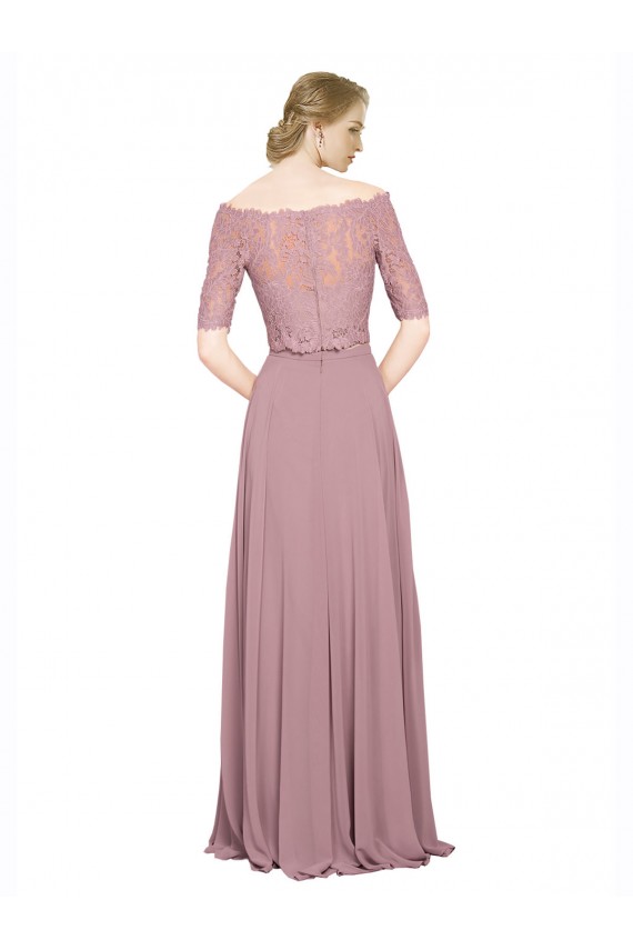 Affordable Short Sleeves Off the Shoulder Soft Chiffon & Lace Long Prom Dress Canada
