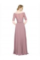Affordable Short Sleeves Off the Shoulder Soft Chiffon & Lace Long Prom Dress Canada
