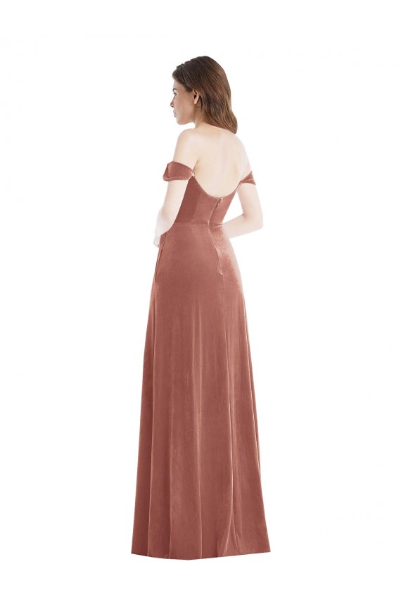 Affordable Sleeveless Off the Shoulder Stretch Velvet Cinnamon Rose Long Prom Dress Canada
