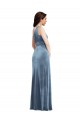 Affordable Sleeveless Off the Shoulder Stretch Velvet Dusty Blue Long Prom Dresses Canada