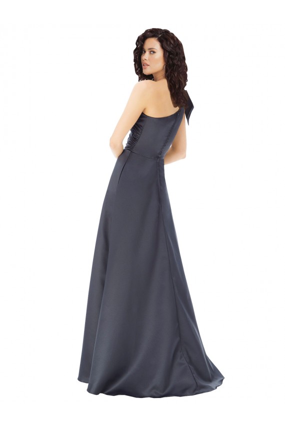 Affordable Sleeveless One Shoulder Satin Slate Grey Long Prom Dress Canada