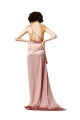 Affordable Sleeveless One Shoulder Silky Satin Dusty Pink Long Prom Dress Canada