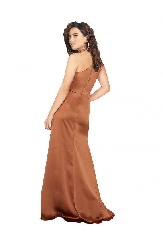 Affordable Sleeveless One Shoulder Silky Satin Orange Long Prom Dress Canada