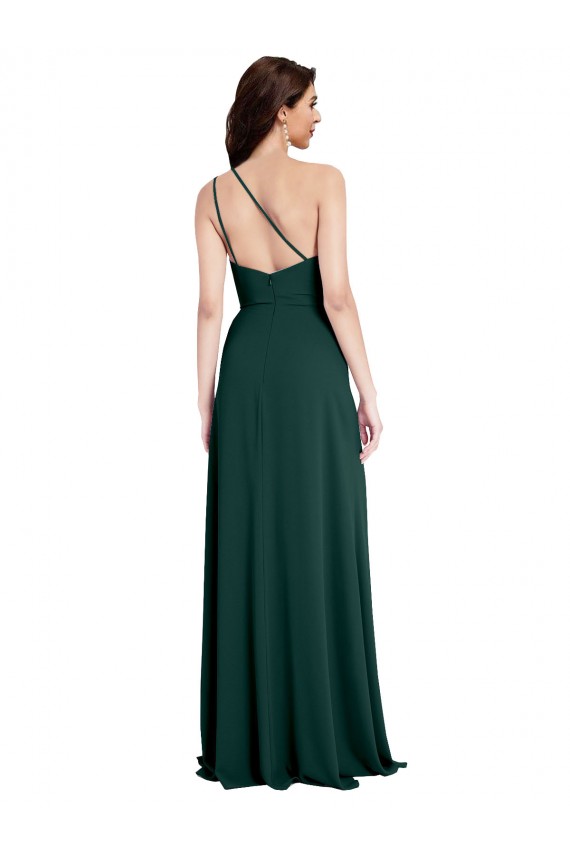Affordable Sleeveless One Shoulder Stretch Crepe Midnight Green Long Prom Dress Canada