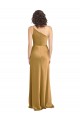 Affordable Sleeveless One Shoulder Stretch Satin Gold Long Prom Dress Canada