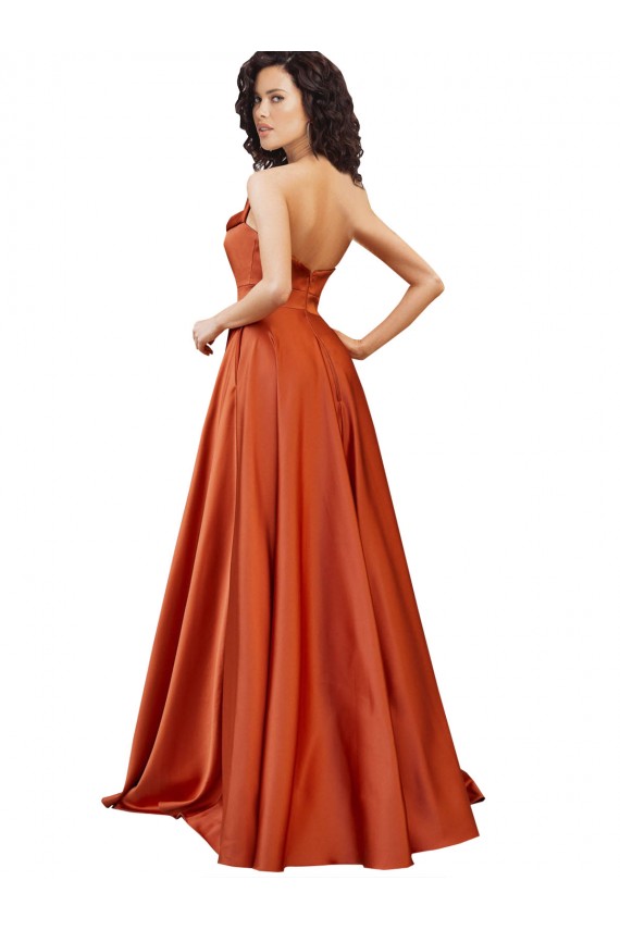 Affordable Sleeveless Round Neck Silky Satin Burnt Orange Sweep Train Prom Dress Canada