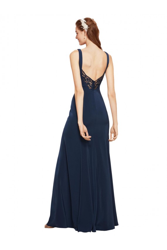 Affordable Sleeveless Round Neck Stretch Crepe Dark Navy Long Prom Dress Canada