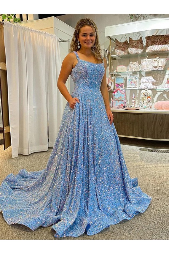 Affordable Sleeveless Scoop Neck Velvet Sequin Court Train Prom Dress Canada