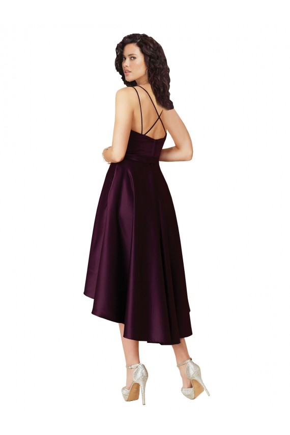 Affordable Sleeveless Scoop Neck Neck Satin Grape Short High Low Prom Dress Canada