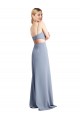 Affordable Sleeveless Scoop Neck Stretch Crepe Smoke Blue Long Prom Dress Canada