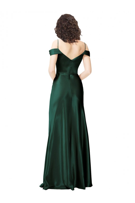 Affordable Sleeveless Spaghetti Straps Stretch Satin Hunter Long Prom Dress Canada