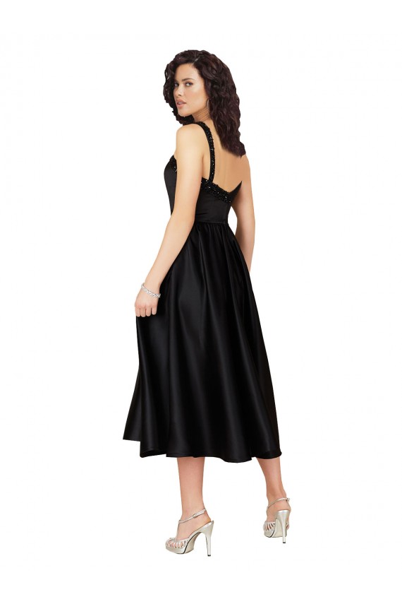 Affordable Sleeveless Square Neck Satin Black Knee Length Prom Dress Canada