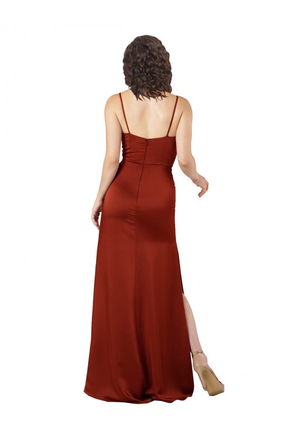 Affordable Sleeveless Square Neck Silky Satin Red Long Prom Dress Canada