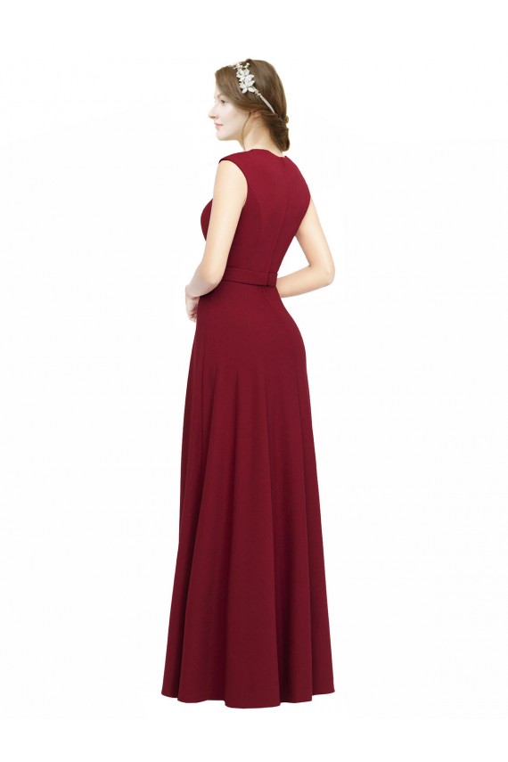 Affordable Sleeveless Square Neck Stretch Crepe Burgundy Long Prom Dress Canada