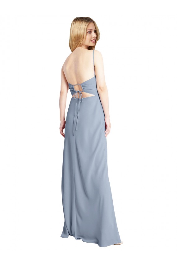 Affordable Sleeveless Square Neck Stretch Crepe Smoke Blue Long Prom Dress Canada