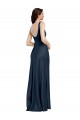 Affordable Sleeveless Square Neck Stretch Satin Dark Navy Long Prom Dress Canada