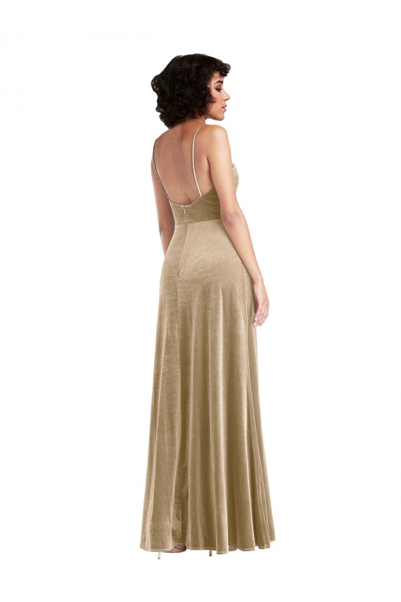 Affordable Sleeveless Square Neck Stretch Velvet Champagne Long Prom Dress Canada