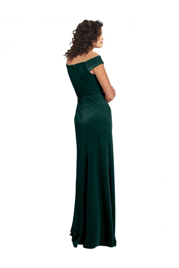 Affordable Cap Sleeves Square Neck Stretch Velvet Dark Green Long Prom Dress Canada