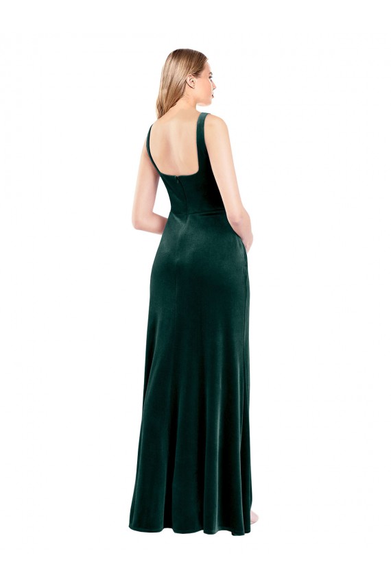 Affordable Sleeveless Square Neck Stretch Velvet Dark Green Long Prom Dress Canada