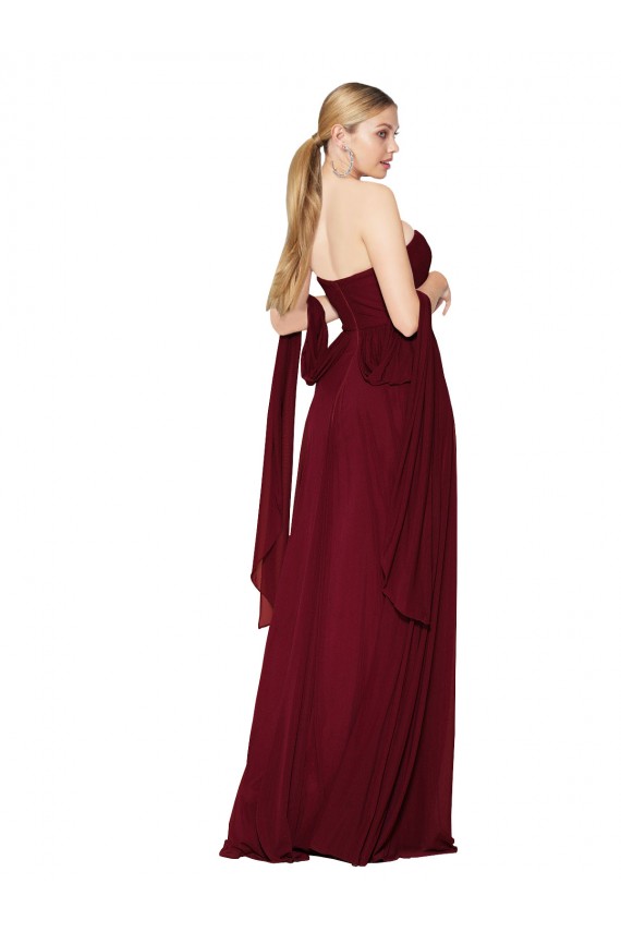 Affordable Sleeveless Strapless Soft Chiffon Burgundy Long Prom Dress Canada
