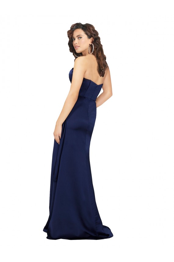 Affordable Sleeveless Sweetheart Silk like Satin Sapphire Long Prom Dress Canada
